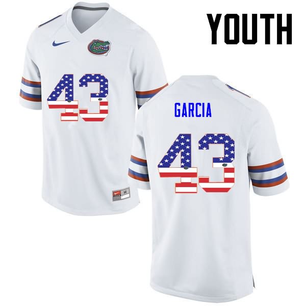 NCAA Florida Gators Cristian Garcia Youth #43 USA Flag Fashion Nike White Stitched Authentic College Football Jersey RWZ6464KU